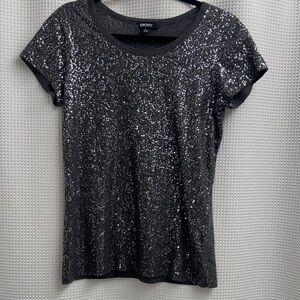 DKNY Black Sequin Short Sleeve Crew Tee